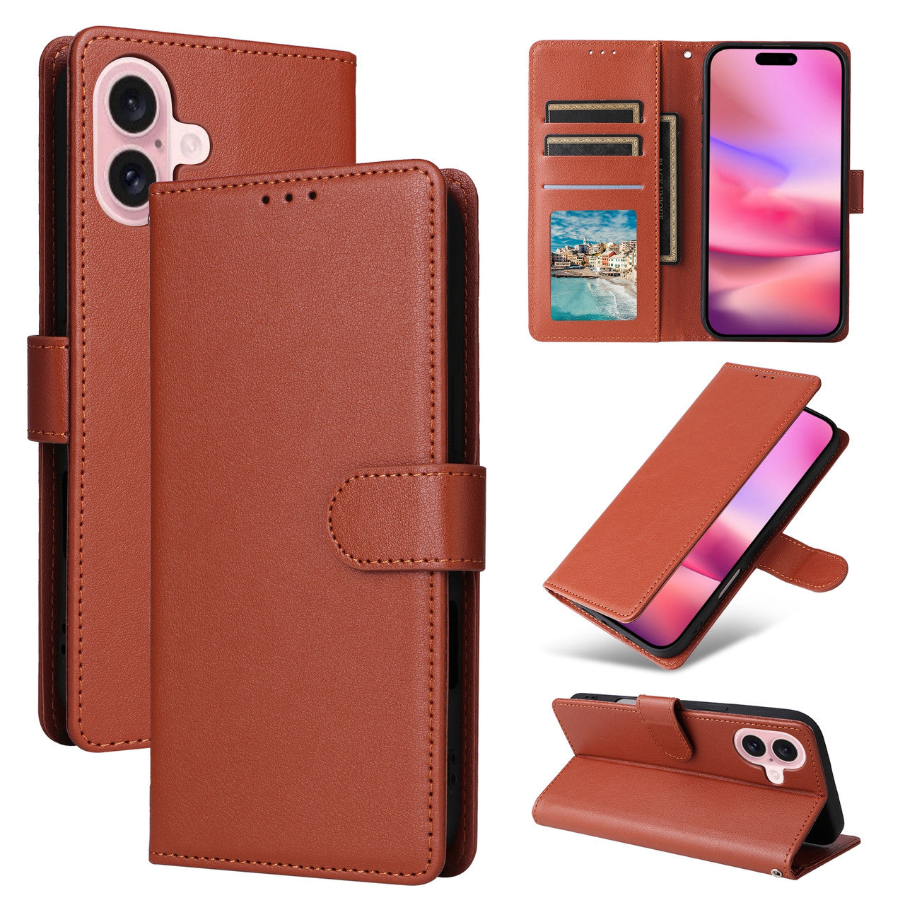 Étui portefeuille en cuir pour iPhone 16 Étui portefeuille en cuir pour iPhone 16